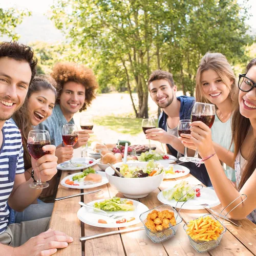 Miniatura 7 de 12 cestas cuadradas de acero inoxidable para freír con asa, cestas de alimentos para servir reutilizables, mini freidora con cesta para cocina