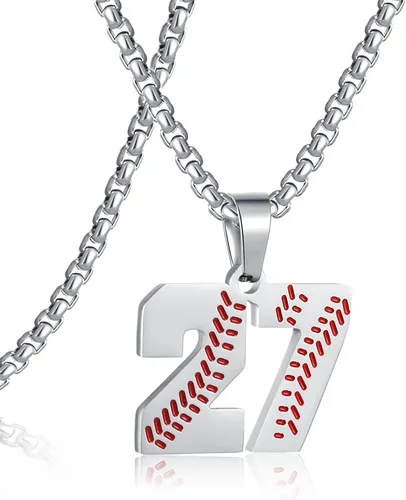 Miniatura 55 de SKQIR Colgante de número de jersey de béisbol para hombres y niños - Cadena de acero inoxidable para atletas - Negro