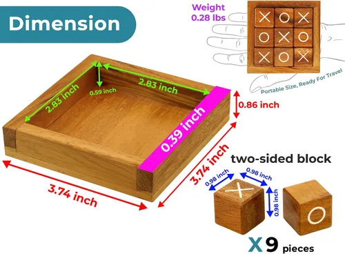 Miniatura 2 de BSIRI Tic Tac Toe para niños y adultos, decoración para mesa de café de sala de estar y escritorio, juegos familiares nocturnos, juegos de mesa