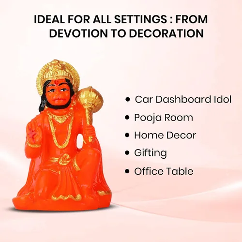 Miniatura 6 de Ídolo de Bajrang Bali Lord Hanuman Ji de color naranja hecho a mano en postura de bendición Ídolo de Dios mono hindú Ídolo para automóvil