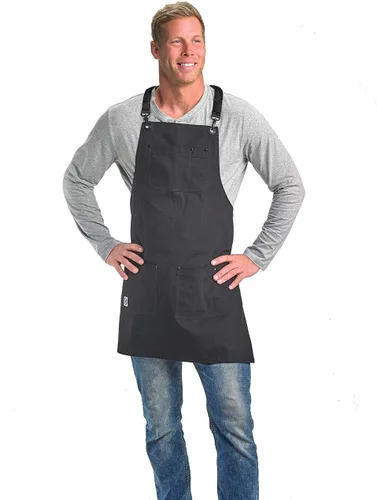 Miniatura 6 de Mercer Culinary Metro Edge Renegade - Delantal con peto, color negro y correas de cuero marrón