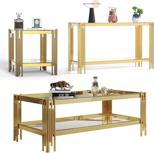 Miniatura 24 de Mesa auxiliar rectangular de vidrio de 48 pulgadas, mesa de centro de 2 niveles con parte superior de vidrio templado negro, patas de acero