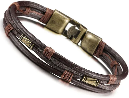 Jstyle pulsera tipo cuerda marrón de cuero para la muñeca, estilo vintage, para hombre