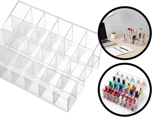 Miniatura 5 de Organizador de lápiz labial transparente para tocador, caja de almacenamiento de maquillaje, soporte para cosméticos para escritorio, diseño ligero