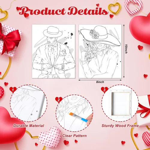 Miniatura 2 de Zhanmai Kit de 112 Piezas para Beber y Pintar para Adultos Noche de Cita Kit de Pintura de Lienzo Predibujado para Parejas Arte de Pintura en Lienzo