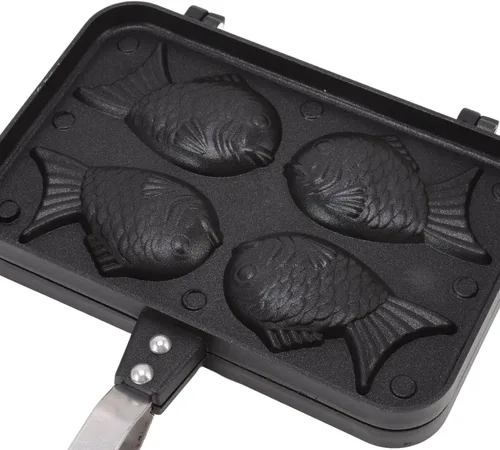 Miniatura 9 de Tissting 8.9 x 14.4 x 1.4 pulgadas Taiyaki Fish 4 bandejas en forma de pastel para hacer gofres, molde doble antiadherente Taiyaki doble bandeja