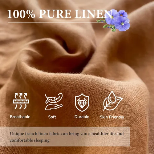 Miniatura 2 de Simple&Opulence Sábana encimera de lino francés, 100% lino natural con lavado a la piedra tamaño Queen (90 x 102 pulgadas), ultra suave, Óxido básico