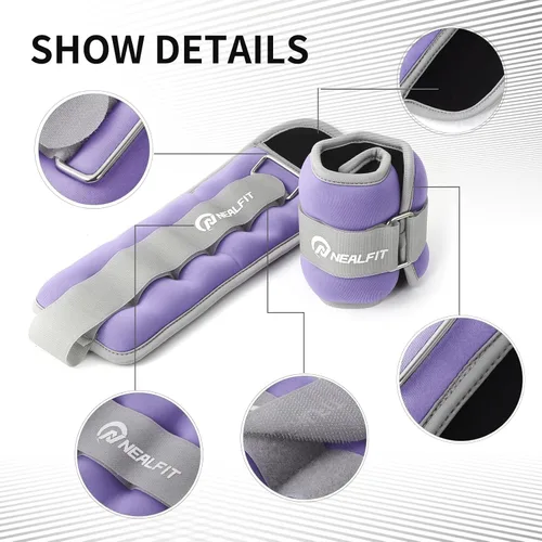 Miniatura 3 de NEALFIT Pesas de tobillo para hombres, mujeres y niños, pesas para piernas, brazos y muñecas con correa ajustable para correr, gimnasia, aeróbica