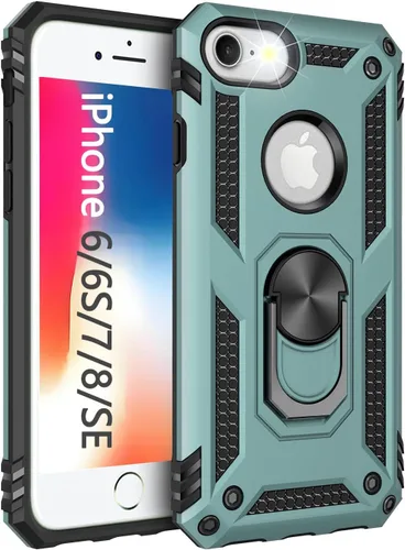 Miniatura 27 de Korecase Funda para iPhone 8, protección de cámara, armadura militar, doble capa, soporte compatible con iPhone 6 6s y iPhone 7 8, color negro