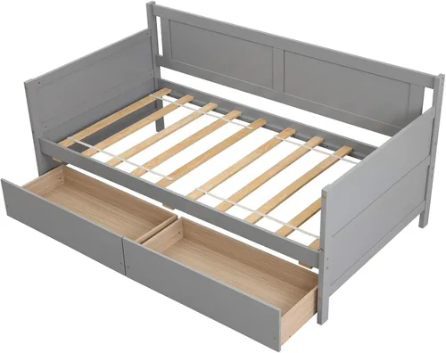 Miniatura 4 de Sofá cama individual con dos cajones de almacenamiento, marco de sofá cama de madera sólida con soportes de listones de madera, muebles