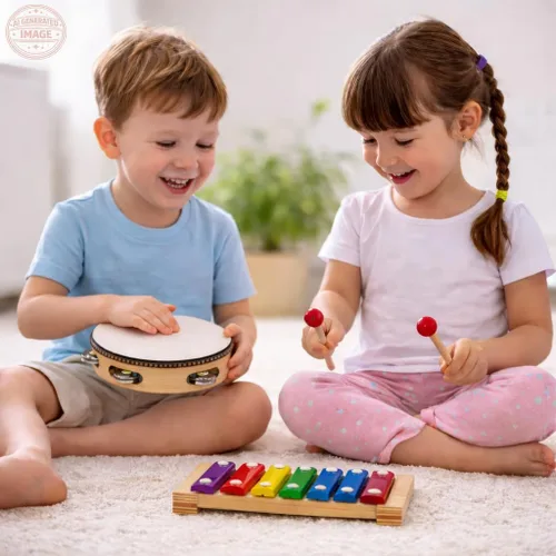 Miniatura 11 de Stoie's - Juego de instrumentos musicales para niños – Instrumentos de percusión de madera para niños pequeños, xilófono, pandereta, maracas