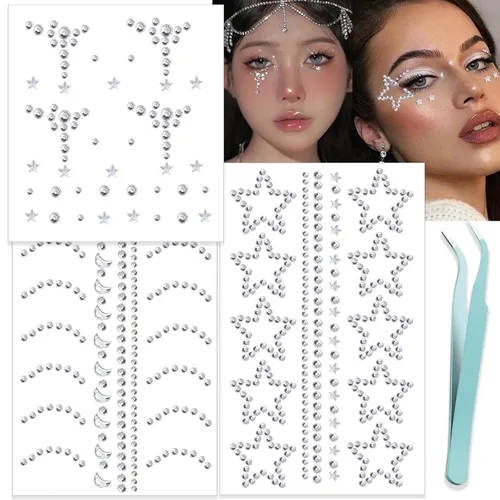 Miniatura 15 de NOOEPC Gemas faciales para el cabello, joyas autoadhesivas para la cara, joyas para los ojos, diamantes de imitación para la cara, gemas