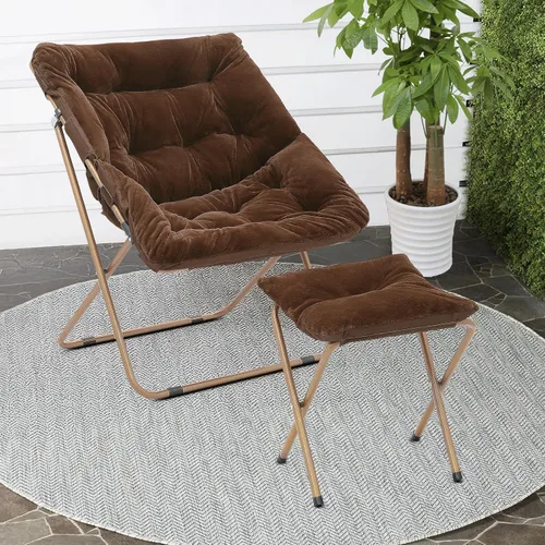 Miniatura 4 de Cómoda silla con platillo, silla de sala de estar, silla plegable acolchada suave de piel sintética, cómoda silla cuadrada de luna para sala