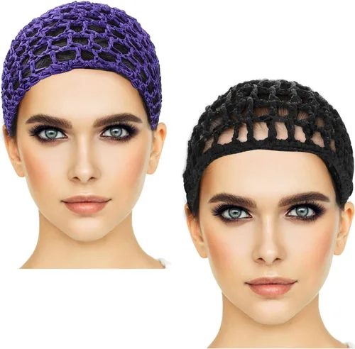 Miniatura 8 de Etercycle 2 piezas de malla de ganchillo para el cabello, redecilla de ganchillo de punto de rayón suave, gorra de dormir de ganchillo para mujer
