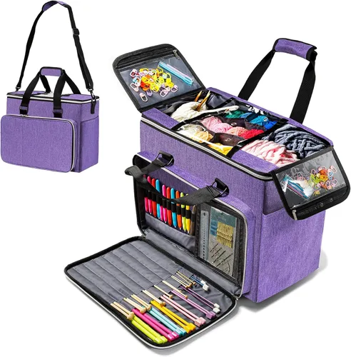 Miniatura 9 de MYBAGZING Bolsa de Tejer, Organizador Grande de Almacenamiento de Hilo, Bolsas y Totes de Crochet, Bolsas de Hilo para Crochet, Estuche Porta Hilos