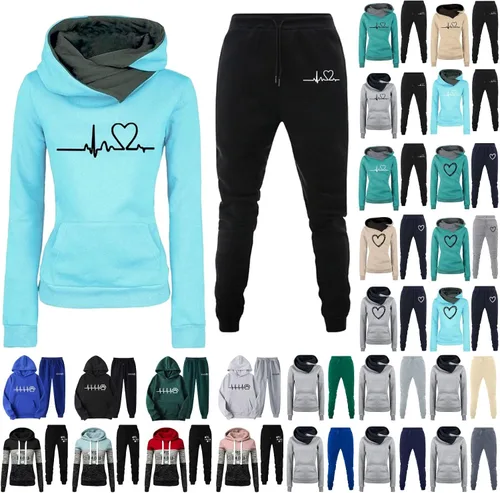 Miniatura 3 de Womens 2 Piece Outfit Long Sleeve Hoodies and Joggers Drawstring Sweatpants Solid Cute Print Pullover with Pocket