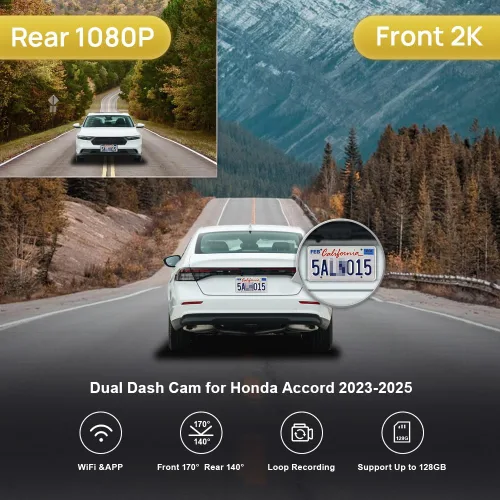 Miniatura 2 de Fitcamx Cámara de tablero delantera 2K+trasera 1080P adecuada para Honda Accord 2023 2024 2025 Hybrid Sport LX EX Touring EX-L (Gen11), aspecto OEM
