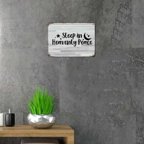 Miniatura 5 de LUIJORGY Letrero de metal rústico con letras familiares para decoración de pared, para dormir en la paz celestial, grano de madera, vida positiva