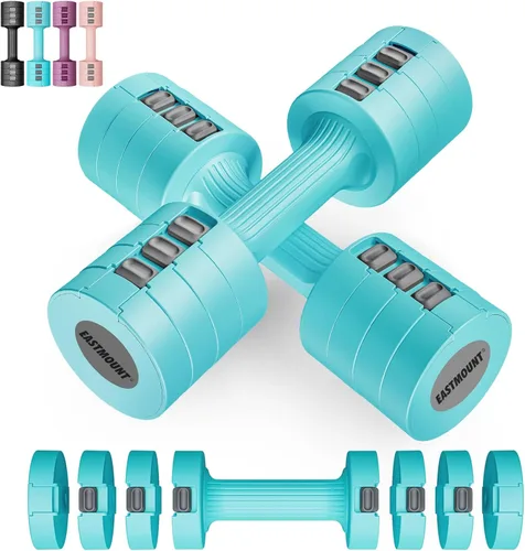 Miniatura 11 de EAST MOUNT Juego de 2 mancuernas ajustables de 5 libras, peso libre total de 10 libras, peso libre 6 en 1, pesas de mano para mujer, para el hogar