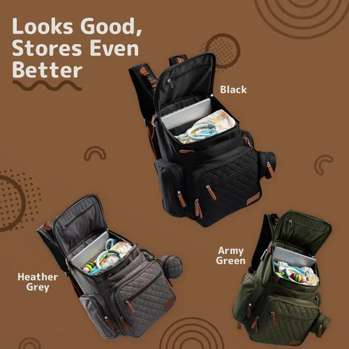Miniatura 7 de Mochila grande para pañales para mamá y papá, bolsa de viaje unisex para bebé, 15 bolsillos, cambiador, correas para cochecito, elegante y lavable