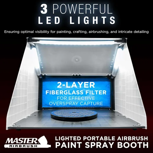 Miniatura 2 de Master Airbrush, Cabina portable de aerosol iluminada con iluminación LED, para pintar todo tipo de arte, pasteles, artesanías, pasatiempos, uñas