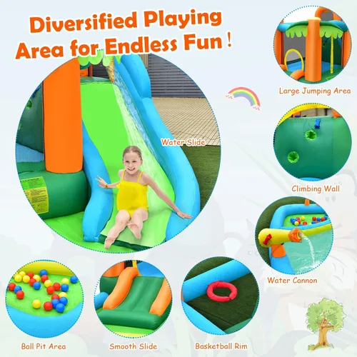 Miniatura 3 de HONEY JOY Tobogán acuático inflable, parque acuático gigante 7 en 1, casa hinchable para patio trasero al aire libre, pared de escalada, toboganes