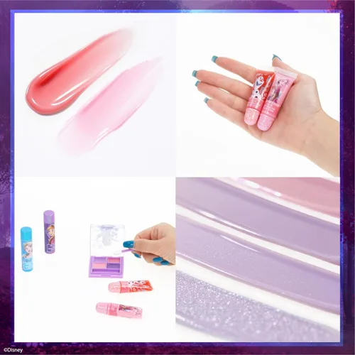 Miniatura 5 de Conjunto de maletín mini tren de belleza de Frozen de Disney incluye tubo de brillo labial, bálsamo labial, brillo labial compacto para niñas