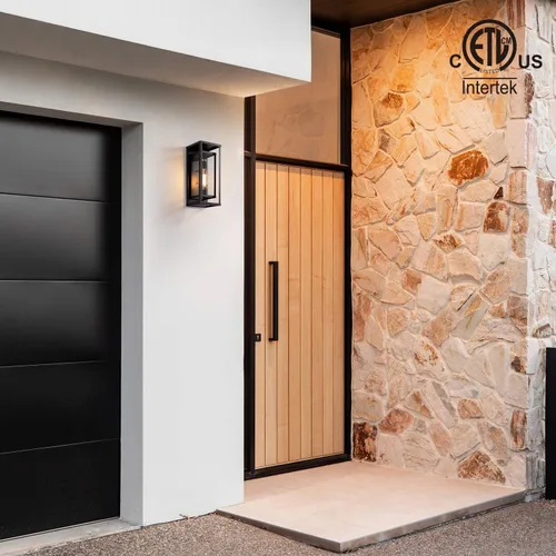 Miniatura 8 de mirrea Aplique de pared para exteriores de 14 pulgadas, 1 luz en negro mate, marco de metal rectangular y pantalla de vidrio transparente, luz