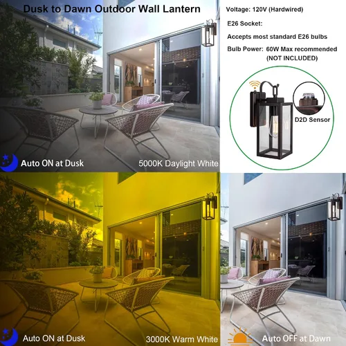Miniatura 4 de LIT-PaTH Farol de pared para exteriores, aplique de pared como accesorio de iluminación de porche, base mediana E26 máximo 60 W, metal antioxidante