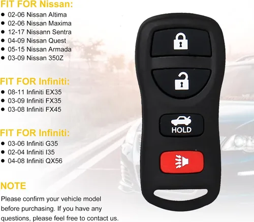 Miniatura 6 de Control remoto de entrada sin llave: llavero de coche compatible con Infiniti Nissan Altima Armada Maxima Quest Sentra 350Z EX35 FX35 FX45 I35 G35