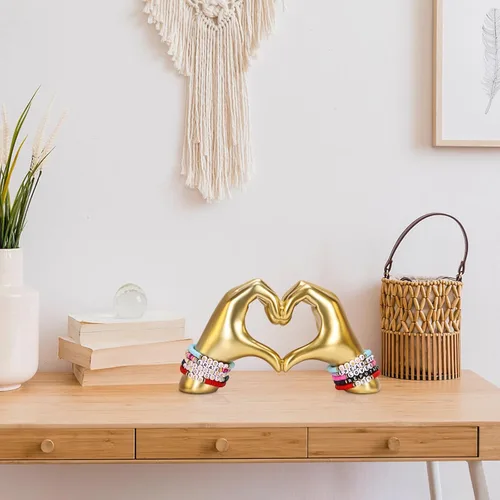 Miniatura 5 de DOVDOV Escultura de Mano en Forma de Corazón, Decoración Dorada para Estante Estética para Estantería de la Habitación, Mesa de Café, Centro de Mesa