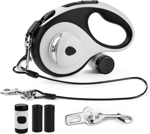 Miniatura 7 de Correa retráctil resistente de 26 pies para perros grandes, correa de perro con soporte para bolsa de excrementos, hasta 100 libras, con luz LED