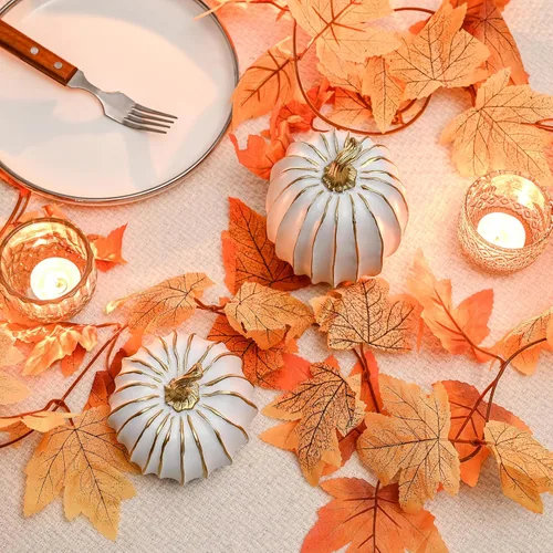 Miniatura 2 de FESTGLOX Decoración de calabaza de otoño, 2 figuras de calabaza falsas de resina de Acción de Gracias, calabazas blancas y doradas para decoración