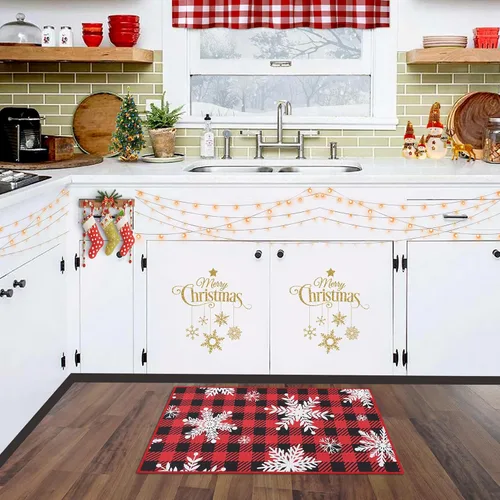 Miniatura 5 de CAROMIO Tapete Navideño para Puerta de Vacaciones Navideñas de Cuadros Buffalo, Tapete de Puerta de Invierno Navideño con Copos de Nieve a Cuadros