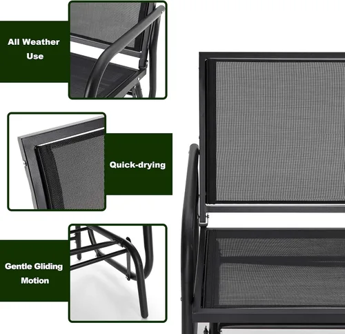 Miniatura 4 de NUU GARDEN Banco planeador para 2 personas para exteriores, silla de columpio para patio con marco de acero recubierto de polvo y tela de asiento