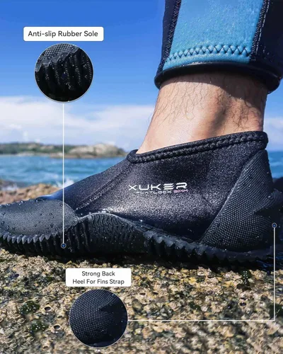 Miniatura 4 de XUKER Botas de buceo de neopreno de 0.079 pulgadas, botines de neopreno para hombres y mujeres, zapatos de agua con suela antideslizante, zapatos