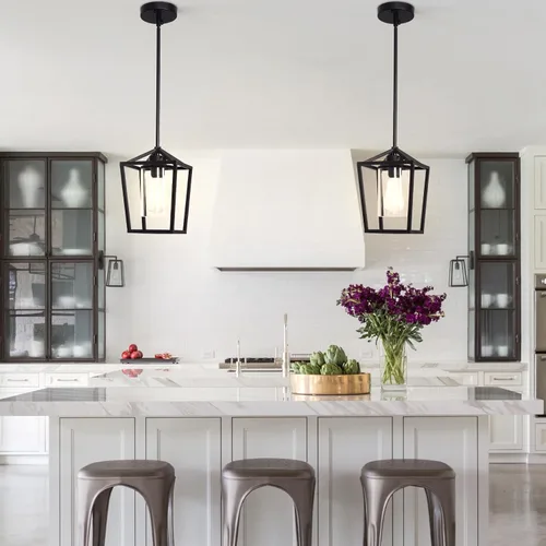Miniatura 6 de Luces colgantes negras para isla de cocina, lámparas de 1 luz, iluminación de isla de granja, lámpara colgante de linterna para pasillo, vestíbulo