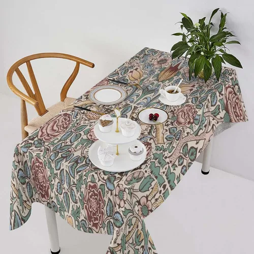 Miniatura 20 de Mantel de Mesa William Morris, Diseño Original William Morris Rústico de Granja Familiar con Estampado Étnico Mínimo para Decoración de Fiesta
