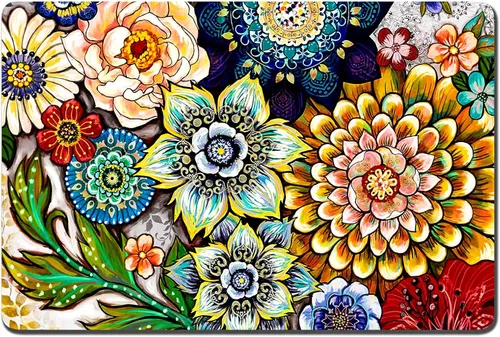 Rnivvi Tapete de comida para perros, 12" x 19" pulgadas, tapete absorbente con diseño de flores para tazones de perros y gatos para comida y agua,