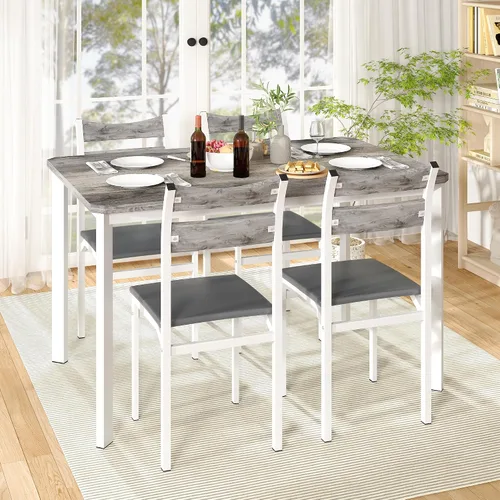 Miniatura 8 de Recaceik Juego de 4 sillas de mesa de comedor de 43.3 pulgadas, juego de 4 mesas de comedor de madera moderna con 4 sillas tapizadas de piel
