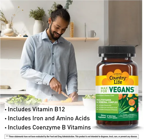 Miniatura 4 de Country Life Max for Vegans - 120 cápsulas veganas - Multivitaminas diarias - Suplemento de apoyo inmunológico - Contiene vitamina B12, hierro