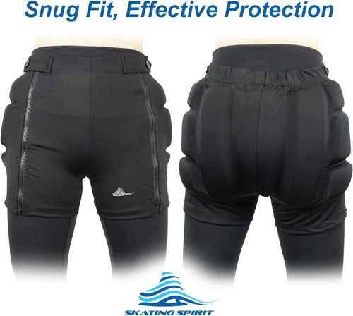 Miniatura 3 de Skating Spirit Pantalones cortos acolchados con cremallera y cremallera, pantalones de protección para el coxis, cadera y glúteos, para patinaje
