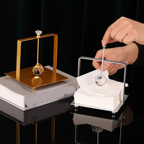 Miniatura 6 de Napkin Holder for Table, Metal Napkin Dispenser with Lift Handle, Square Paper Holder for Restaurant Hotel Farmhouse Party (Gold)