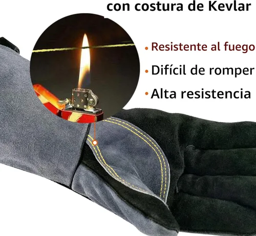 Miniatura 3 de WZQH 16 pulgadas, 932 ℉, guantes de soldadura de forja de cuero, resistentes al calor/fuego, guantes para barbacoa, horno, parrilla, chimenea, tig