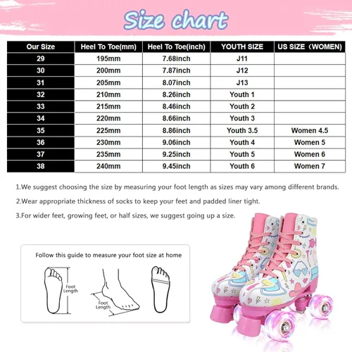 Miniatura 2 de YYW Patines de ruedas para niñas y mujeres, bonitos patines de piel sintética blanca iluminados para niños, jóvenes, niñas, para interiores