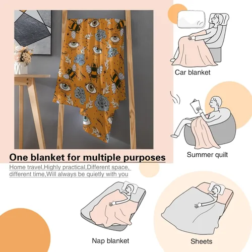 Miniatura 8 de Manta de otoño de flores y ojos de abeja, regalo para sábana ligera y cómoda, manta de franela súper suave, decoración perfecta para el hogar
