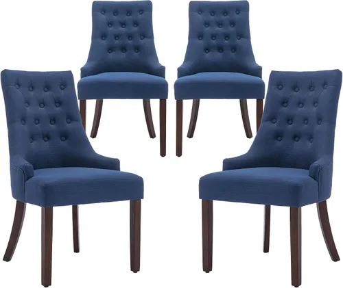 Miniatura 10 de COLAMY Juego de 2 sillas de comedor laterales de tela, sillas de comedor tapizadas con respaldo alado con botón copetudo, sillas de sala de estar