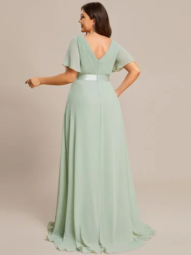 Miniatura 125 de Ever-Pretty Vestido formal para mujer, Navidad, Año Nuevo, cuello en V, gasa, talla grande, largo hasta el suelo, vestido de dama de honor