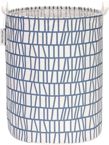 Sea Team - Cesta grande de 19.7 pulgadas, con recubrimiento impermeable, textil de algodón ramio, plegable, cesta para lavandería, cesta cilíndrica