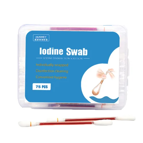 HUNWEY 75ct desechables de yodo hisopos de algodón sanitarios para cuidado de emergencia para mujeres, hombres y bebés